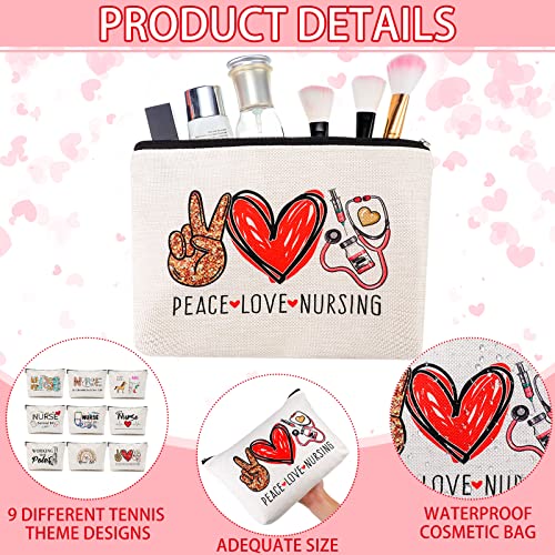 Pinkunn 9 Pcs Nurse Makeup Bags Nursing Gifts for Women Cosmetic Bag with Zipper Nursing Travel Toiletry Bag Accessories Survival Kit for Birthday Gift Funny for Nurses Student Thank You Christmas