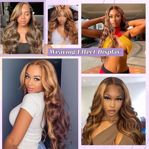 Highlight P4/27 Body Wave Bundles Human Hair 100% Unprocessed Raw Material Body Wave Human Hair Bundle For Quick Weave Double Weft Brown Honey Blonde Piano Color 12 14 16 Inch