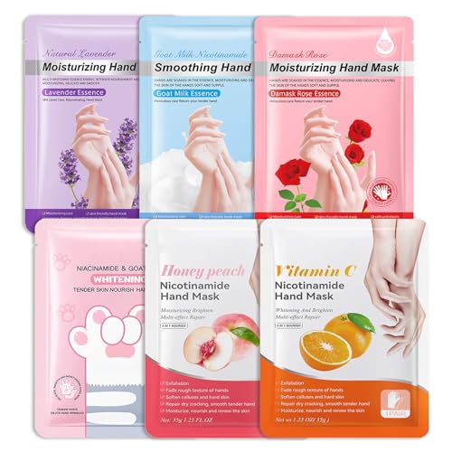 Hydrating Hand Masks, 6PCS Hand Mask Moisturizing Gloves for Men Women, Smooth Long Lasting Soft Exfoliating Hand Peeling Spa Mask Moisturizer Beauty Gift Set for Dry Cracked Rough Dull Hands£¨A)