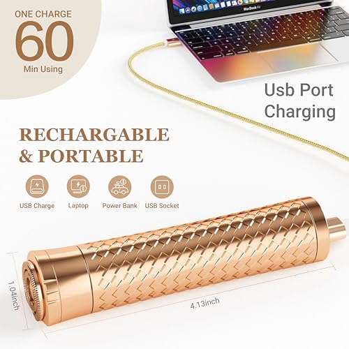 Facial Hair Removal for Women, Rechargeable Hair Removal Device, Painless Face Electric Razor/Shaver for Lip, Arms, Face, Peach Fuzz (Gold)