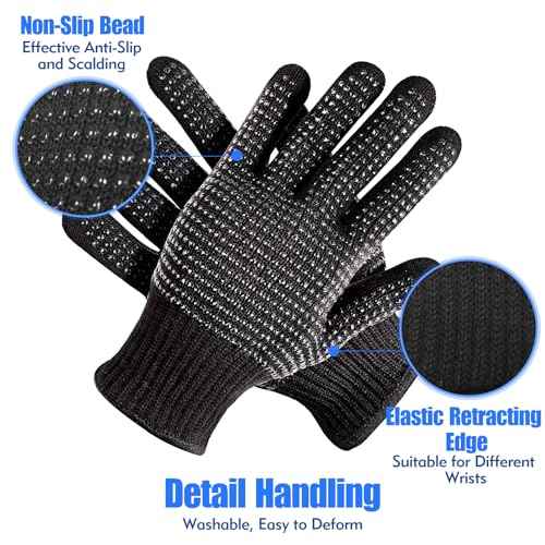 A pair of Black Heat Resistant Gloves, Ultra-High Temperature Tolerance, Non-Slip Design Heat Glove, Breathable & Comfortable Heat Gloves for Hair Styling