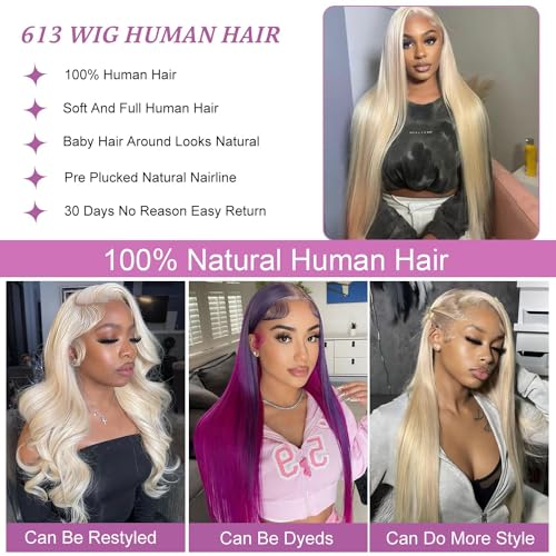 613 Lace Front Wig Human Hair 13x6 Transparent Lace 613 HD Lace Frontal Wig Straight Blonde Lace Front Wigs Pre Plucked With Baby Hair 30 Inch
