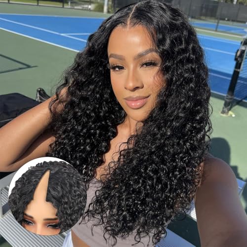 V Part Wig Human Hair curly Upgrade U Part Wig for Black Women Kinky curly Glueless Clip In Half Wig No Leave Out Wigs 180% Natural Color 22inch