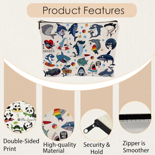 Blue Shark Makeup Bag for Women - Lightweight Travel Pouch with Lining, High-definition, Double-Sided Printed, Funny Gift Bags for Birthday & Christmas Gifts