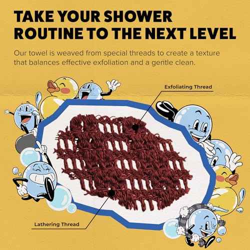 GOSHI Exfoliating Shower Towel - Rip-Resistant Exfoliating Washcloth for All Skin Types - Brick Red - Made in Japan