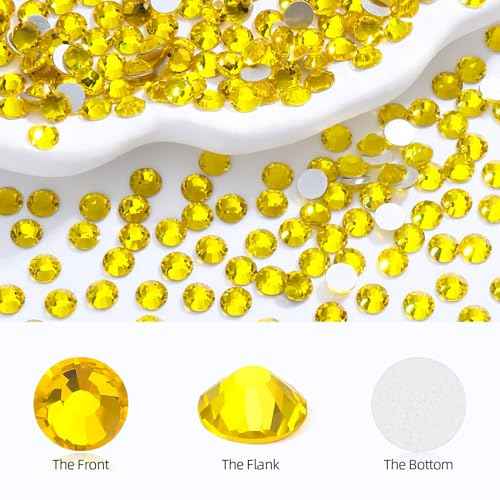 Citrine Flatback Rhinestones, Glass Rhinestones for Nail Art and Craft, Glue Fix, Loose Crystal Gemstones(Yellow, SS20, 1440pcs, 4.6-4.8mm)