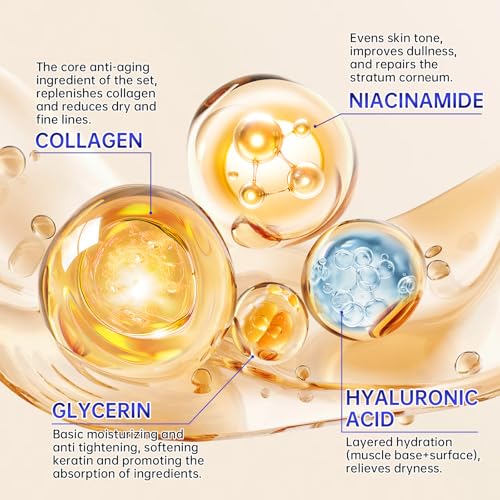 Collagen Skin Care Set - 7PCS Moisturizing Skin Care Set Reduce Wrinkles & Fine Lines, Long-Lasting Oil Control, Firm Skin - With Cleanser, Toner, Serum, Eye Cream, Face Cream & Facial Masks