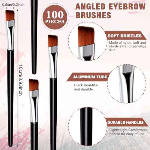 Gerrii 100 Pieces Disposable Angled Eyebrow Brushes Eye Liner Brush Disposable Angle Brushes Tinting Brushes for Women Girls Salon Beauty Cosmetic Make up Tool Esthetician Supplies(Silver)