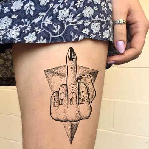 8 Sheets 3D Black Realistic Temporary Tattoos for Men Women Adults, Hand Finger Gun Hourglass Card Queen Tree Design Halloween Fake Half Arm Sleeve Tattoos Stickers Legs Kit Sets