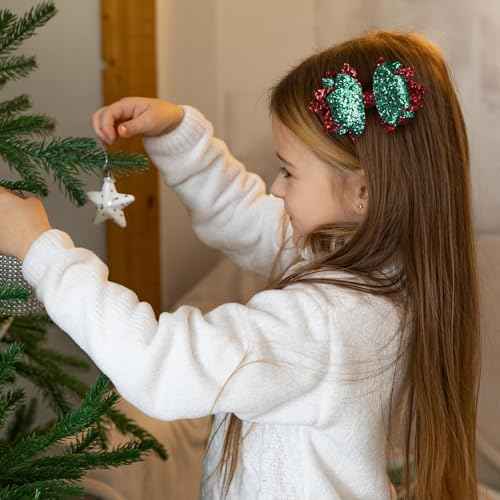 Glitter Red Green Hair Bow Clips 4IN Holiday Cheer Bow Alligator Barrettes Hairpins for Toddler Teens Girls Kids Birthday Back School Christmas Dress outfit Decor Accessory Gift