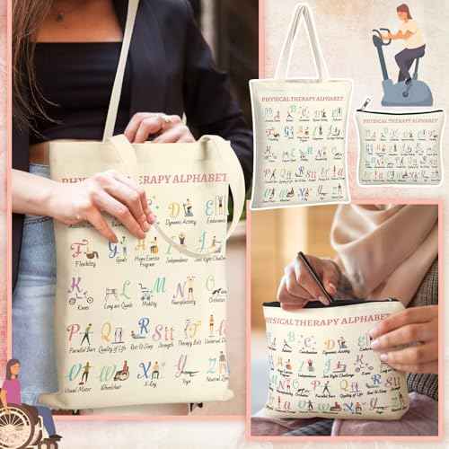 2 Pcs Physical Therapy Gifts Occupational Christmas Therapy Gifts Thank You Retirement Presents for Women Teens Coworker Friend Tote Bag Makeup Bag for Pt Pta Ot World Pt Day