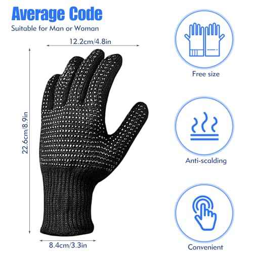 A pair of Black Heat Resistant Gloves, Ultra-High Temperature Tolerance, Non-Slip Design Heat Glove, Breathable & Comfortable Heat Gloves for Hair Styling