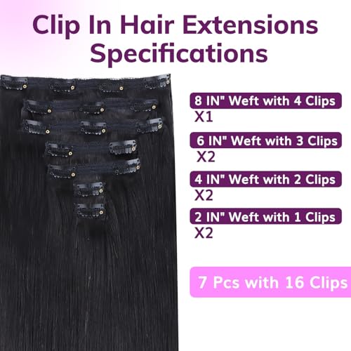 IDN BEAUTY Clip In Hair Extensions Real Human Hair, Straight 20 Inch 120g 7pcs Natural Black Real Virgin Human Hair Clip Ins Real Human Hair Black Women Thick Human Hair Clip In