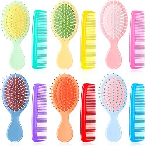 Nuanchu 12 Pcs Mini Wet Hair Brush and Comb Set Travel Brush Small Plastic Detangler Comb for Kids Toddler Baby Wet Curly Hair(Light Color)