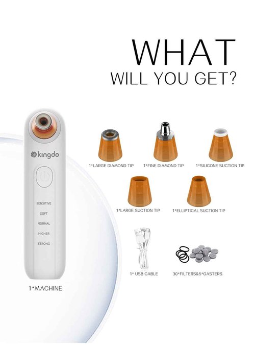 kingdo 2-in-1 Microdermabrasion Machine & Blackhead Vacuum Removers with 5 Tips & 5 Suction Levels