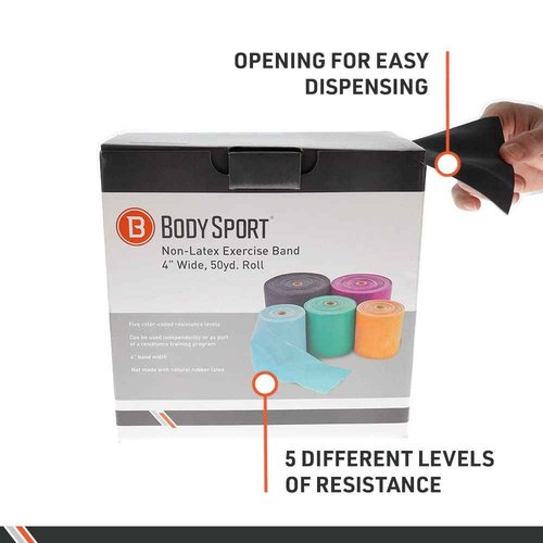 Body Sport Exercise Bands - Resistance Bands in 50 yard Rolls for Fitness, Stretching, or Physical Therapy - Light Resistance - Light Blue