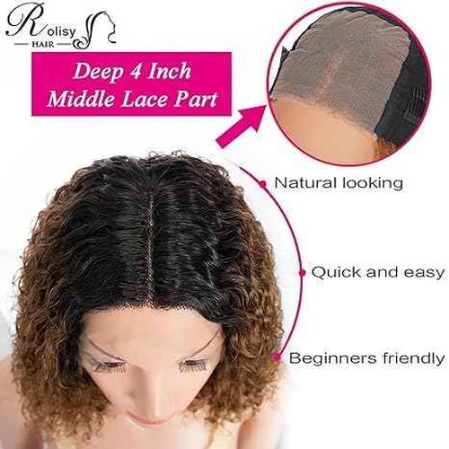 Rolisy 1B/30 Ombre Brown Bob Wig Human Hair 4x4 HD Lace Closure Wig 180% Density Glueless Water Wave Human Hair Bob Wig 12 Inch Short Curly Lace Frontal Wigs For Black Women