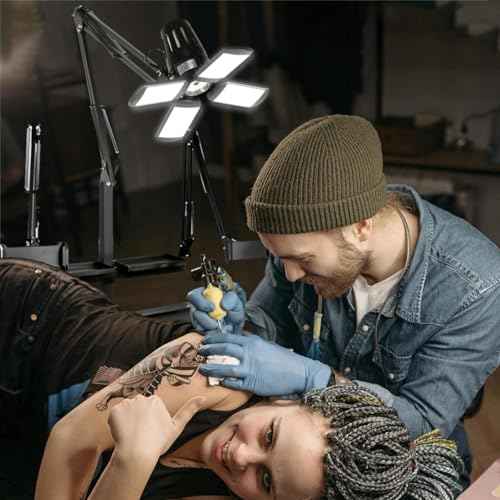 GBK Tattoo Workstation Multi-Functional Tattoo Rolling Tray with LED Light, Pigment Rack, Tablet Stand and Pneumatic Lifting Type with Universal Wheels Tattoo Equipment