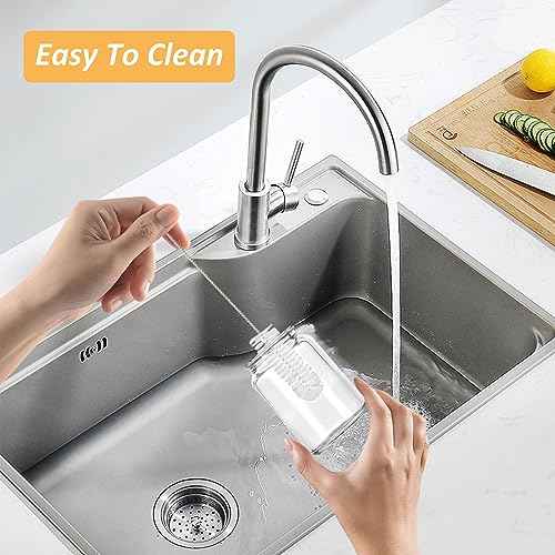 2 oz Small Clear Glass Bottles with Lids - 6Pcs Wide Mouth Shot Bottles with Caps for Ginger Shots, Juice, Potion, Liquids, Whiskey - Mini Travel Bottles with Funnels, Stickers