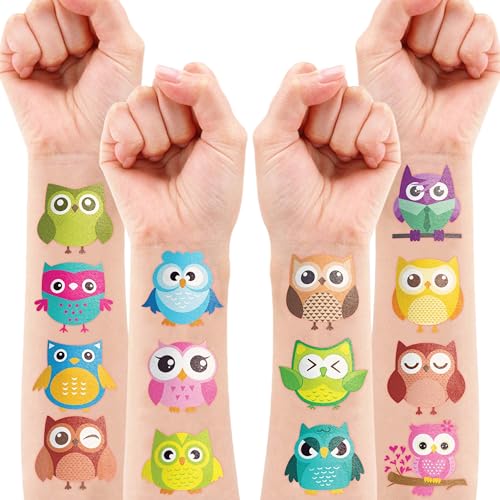 96PCS Owl Temporary Tattoos Stickers for Kids - Cute Party Favors, Birthday Party Tattoos, Classroom Prizes, Christmas & School Gifts, Fun Tattoos for Boys & Girls