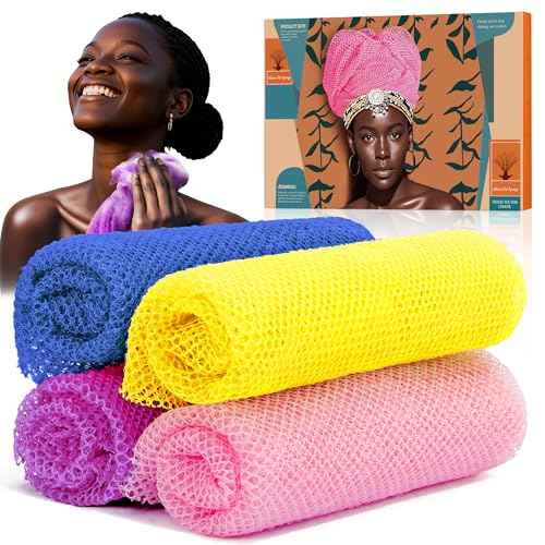 4 Pieces African Net Sponge ? Premium African Net Sponge for Deep Exfoliation Quick-Dry and Reusable Mesh for Smooth Skin£¨Yellow Pink Purple Blue£©