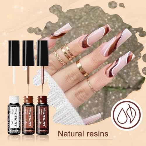 TWOEIGHT Gel Nail Polish Liner Nail Art 12 Colors 8ml UV Lamp Soak-off Polishes Pigmented Autumn Winter Brown Wine Red Collection Thin Brush in Bottle Manicure DIY at Home Salon