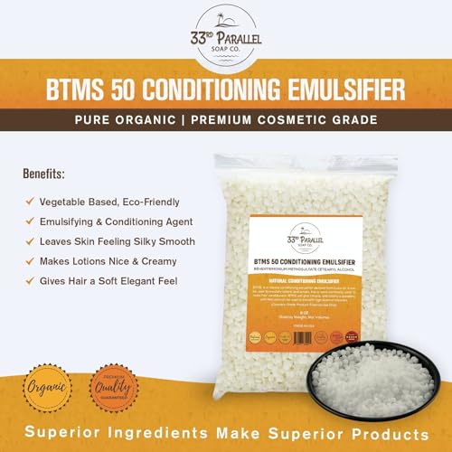 33rd PARALLEL | BTMS 50 (5 lbs / 80 oz) Bulk Conditioning Emulsifier | 100% Natural Plant Derived | Behentrimonium Methosulfate Cetearyl Alcohol Emulsifying Conditioner | Product of USA (5 POUNDS)