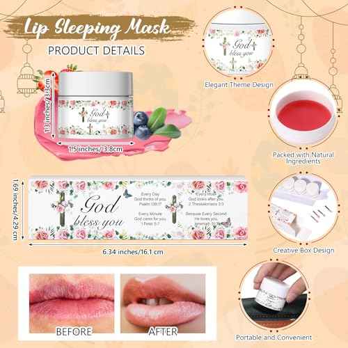4 Pcs Christian Lip Sleeping Mask Set - God Bless You Religious Gift - Overnight Lips Balm Deep Hydrating for Women, Friends, Teacher, Worker, Employee - Christmas