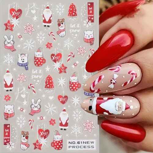 Christmas Nail Art Stickers 3D Snowflake Snowman Nail Stickers 6PCS Santa Claus Bear Elk Winter Christmas Adhesive Decals New Year Design Slider Nail Art Supplies for Xmas Manicure Nail Decorations