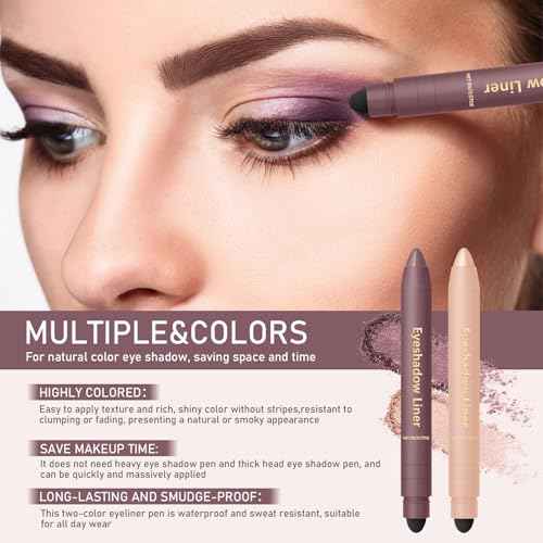 2 PCS Plum Eyeshadow Stick, 2-in-1 Eyeliner & Eyeshadow, Shadow Liner Duo Plum, Waterproof, Smooth, Easy to Color, Eye Shadow Crayon for Effortless Smoky & Natural Eye Makeup