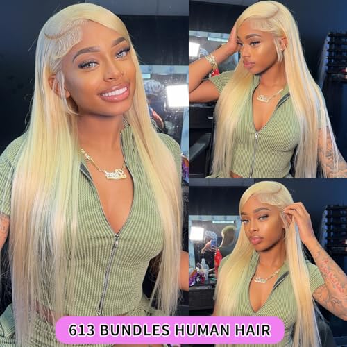 613 Bundles Blonde Bundles Human Hair 30 Inch 613 Straight bundles 100% Unprocessed 12A Grade Brazilian Virgin Hair Bundles 1 Bundle Human Hair 613 Blonde Bundle