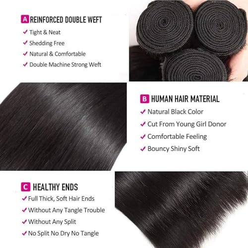 Straight 3 Bundles Human Hair 300g/Pack 16 18 20 Inch 12A Unprocessed Black Soft Double Weft Quick Wave Extensions for Women