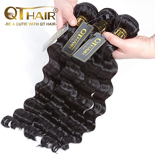 QTHAIR 16a Brazilian Loose Deep Wave Human Hair Wigs Bundles for All Women 10" 12" 14" Loose Deep Wave Human Hair Bundles Virgin Hair Extensions Loose Deep Curly Hair