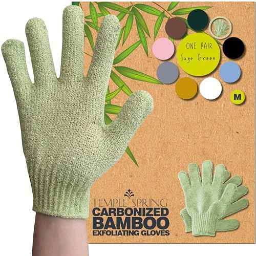 Temple Spring Exfoliating Glove, Rayon Bamboo Exfoliating Body Scrubber, Loofah Washcloth, Exfoliate Loofa Shower Scrubber, Body Exfoliator Scrub, Shower Loofah Bath Sponge - Sage Green