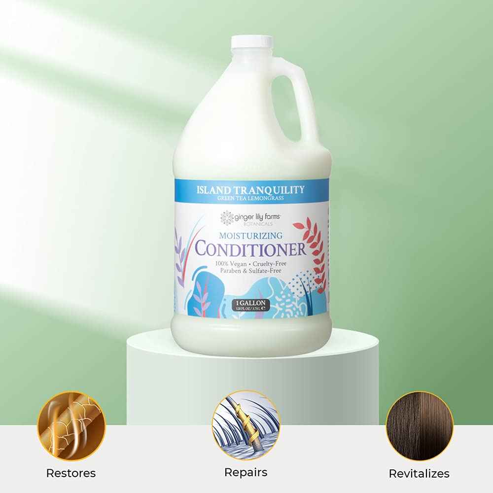 Ginger Lily Farms Botanicals Moisturizing Conditioner for Dry Hair, Island Tranquility, 100% Vegan & Cruelty-Free, Green Tea Lemongrass Scent, 1 Gallon Refill (Pack of 4)