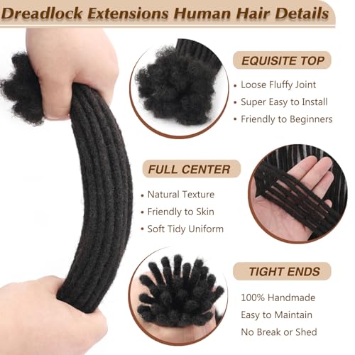 Dreads Extensions Human Hair Loc Extensions for Men Women Dreadlock Extensions Real Human Hair Locs Extension Natural Black Full Handmade Permanent Locs Hair Extensions (0.6cm 1B 10 Inch 60 Strands)