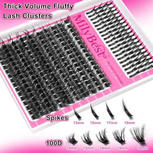 Manga Lash Clusters Kit 100D Eyelash Clusters with DIY Spikes 13-19MM Spiky Volume Cluster Eyelash Extensions Wispy Individual Lash Extensions Kit Anime Lashes Cluster Bond & Seal Tweezer by MilyBest