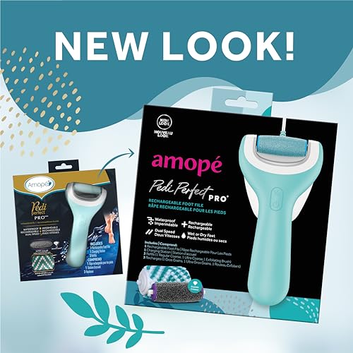 Amope Pedi Perfect Pro Wet & Dry Electric Foot File Callus Remover Kit, Waterproof, Rechargeable, Pedicure Tool for Feet, Removes Hard, Dead Skin, Feet Scrubber w/ Diamond Crystals, w/ 3 Roller Heads