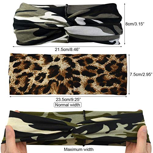 6pcs Camo Leopard Headbands Elastic Bow Hairband Turban Twisted Head Wrap Knot Hair Accessories for Women Girls Running Sport Travel