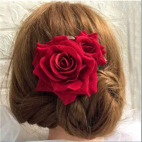 Flower Hair Combs, Rose Flower Bohemia Hairpin Bride Costume Hair Decor for Party Wedding Red(1pc)