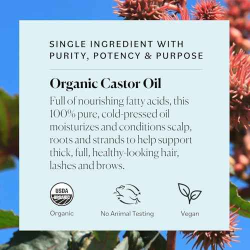 Sky Organics Castor Oil - USDA Certified Organic Hair Oil for Hair Growth, Skin, Face, Eyelashes - Cold Pressed & Hexane Free - Pure Organic Castor Oil Pack Wrap - Carrier & Hair Treatment Oil