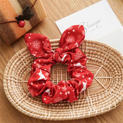 5 Pcs Bunny Ear Hair Bow Scrunchies for Girls Women, Christmas Hair Ties with Bows Snowflake Polka Plaid Hair Ties for Girls Kids Women Cute Scrunchies for Party Gift (8Pcs)