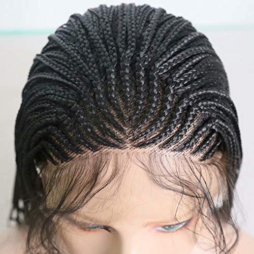 RONGDUOYI RDY 18 Inches Black Braided Lace Front Wigs for Black Women Natural Hairline Synthetic Wig Pre Plucked Glueless Braids Wig (180% Density,Style2)