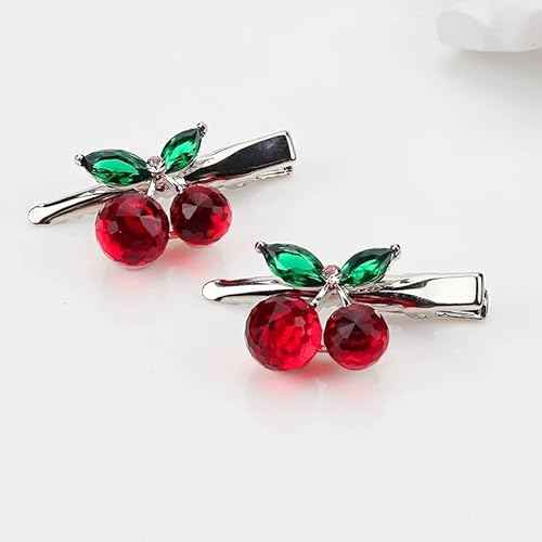 4 Pieces Red Cherry Hair Clips Metal Hairpins Duckbill Alligator Clips Hair Accessories Gift for Women Girls (red cherry mix pattern)