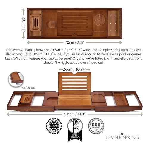 Temple Spring Wooden Bathtub Tray, Bamboo Bathroom Accessories, Bath Tray for Tub, at Home Spa Essentials, Board for Tub Table, Bath Caddy for Bathtub Accessories & Bathroom Essentials ? Wood Brown