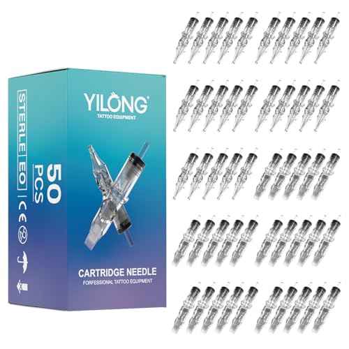 YILONG Assorted Tattoo Needles Cartridge - 50pcs Mixed Size Round Liner Shader Magnum - 5 Pcs each of 3RL£¬5RL£¬7RL£¬9RL£¬5RS£¬7RS£¬9RS£¬9RM£¬11RM£¬7M1 Disposable Membrane Tattoo Needles for Tattoo Gun Machine