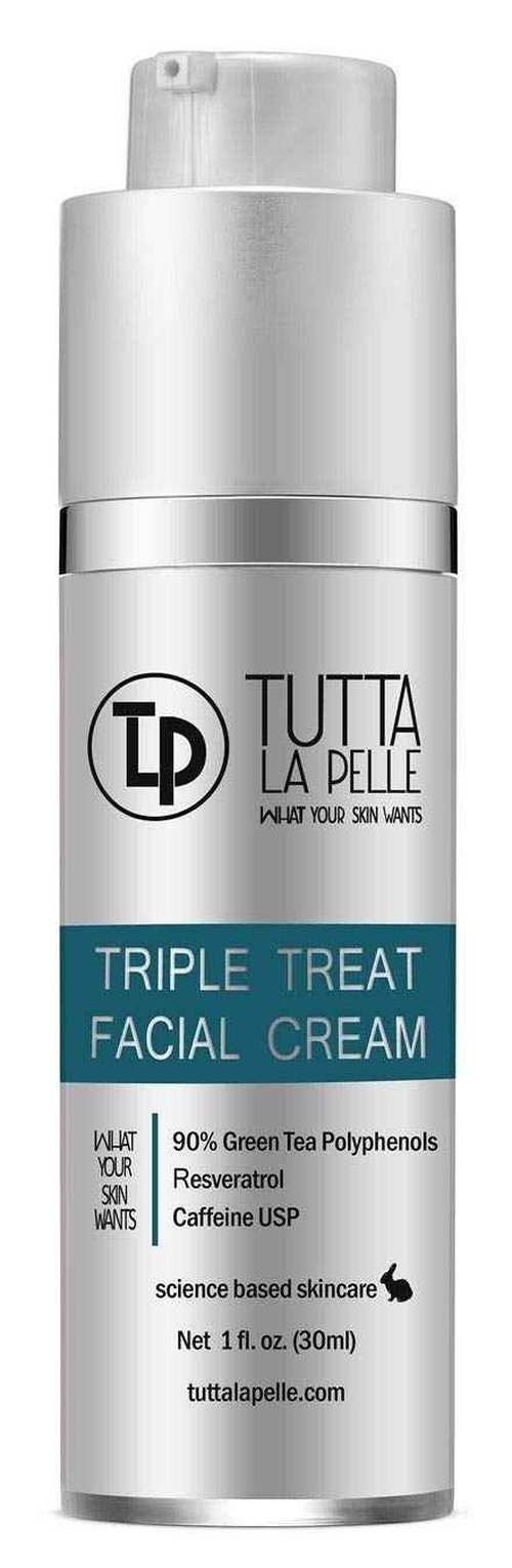 Tutta La Pelle Anti Aging face Cream TRIPLE Antioxidant Treatment Serum For Face, Resveratrol + Green Tea + Caffeine - Visibly Reduce Skin Redness & Calm Irritation -For Sensitive Rosacea Skin -1oz