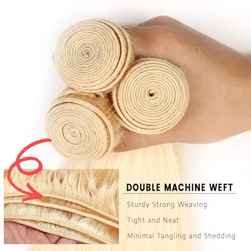 Blonde Straight Human Hair Bundles #613 Honey Blonde (30 32 34 Inch) Unprocessed Virgin Human Hair Extensions 3 Bundles 300g Total Double Weft for Black Women