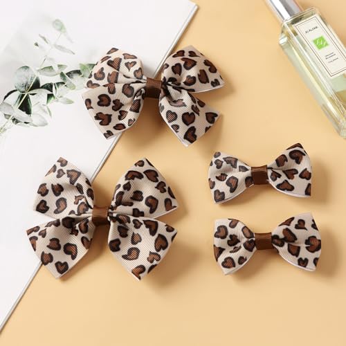 4Pcs Leopard Hair Bow Clips Girls Women Cheetah Print Hair Accessories