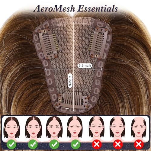 starluck Hair Toppers for Women Real Human Hair No Bangs 3.5"*4"Hand-Tied Swiss Lace Base 12in 100% Remy HumanHair Topper for Women with ThinningHair(T4/27/4#)